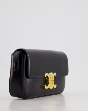 Celine Black Claude Shoulder Bag in Shiny Calfskin with Gold Hardware RRP £2150