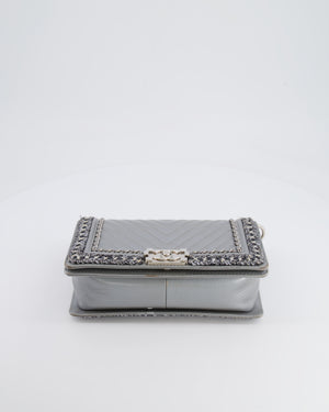 *FIRE PRICE* Chanel Silver Metallic Lambskin Medium Boy Bag with Tweed Detailing and Silver Hardware