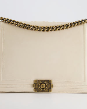 *FIRE PRICE* Chanel Ivory Large Boy Bag in Lambskin Leather with Antique Gold Hardware