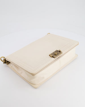 *FIRE PRICE* Chanel Ivory Large Boy Bag in Lambskin Leather with Antique Gold Hardware