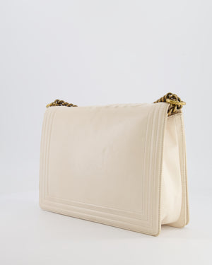 *FIRE PRICE* Chanel Ivory Large Boy Bag in Lambskin Leather with Antique Gold Hardware