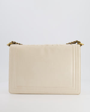 *FIRE PRICE* Chanel Ivory Large Boy Bag in Lambskin Leather with Antique Gold Hardware