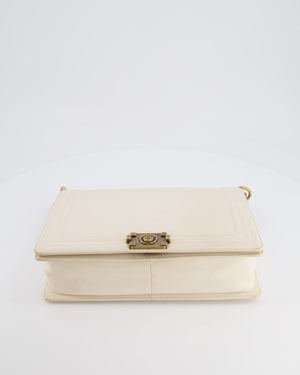 *FIRE PRICE* Chanel Ivory Large Boy Bag in Lambskin Leather with Antique Gold Hardware