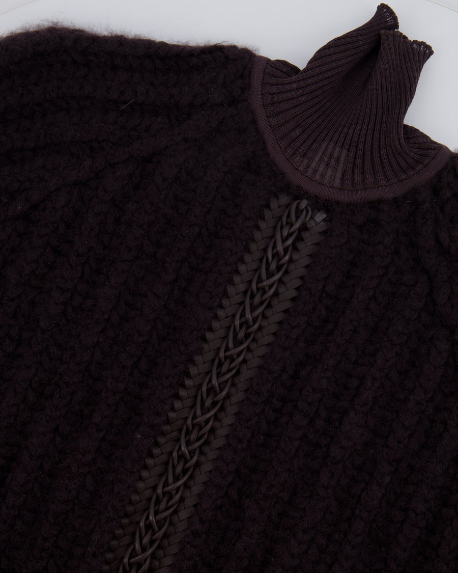 Hermès Brown Cashmere Knit Jumper with Lambskin Leather Braided Details Size FR 34 (UK 6)