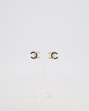 Chanel 20B Champagne Gold CC Earrings with Black & White Pearls