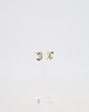 Chanel 20B Champagne Gold CC Earrings with Black & White Pearls