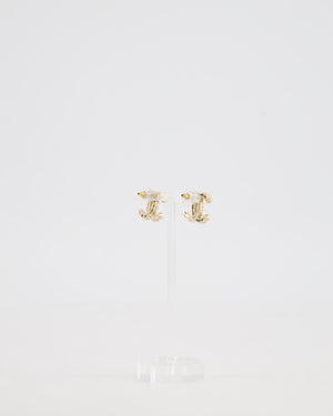 Chanel 20B Champagne Gold CC Earrings with Black & White Pearls