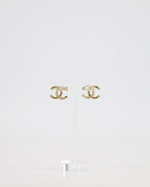 Chanel 20B Champagne Gold CC Earrings with Black & White Pearls