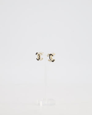 Chanel 20B Champagne Gold CC Earrings with Black & White Pearls