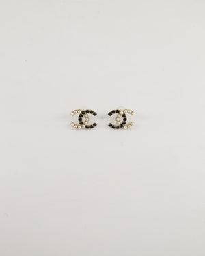 Chanel 20B Champagne Gold CC Earrings with Black & White Pearls