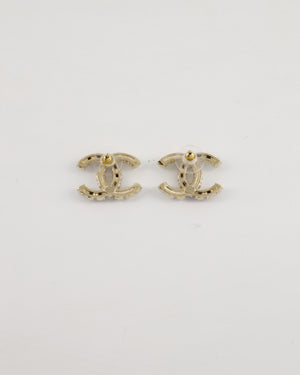 Chanel 20B Champagne Gold CC Earrings with Black & White Pearls