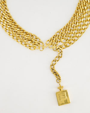 Chanel Vintage Chunky 24 K Gold Layered Chain Belt With Perfume Bottle Charm Detail Size 80cm