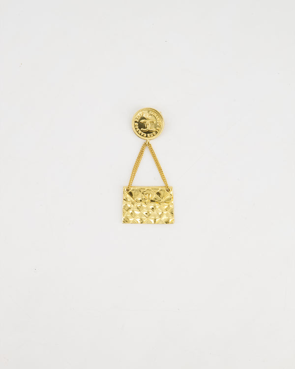 Chanel Vintage Handbag Charm 24 K Gold plated Brooch With CC Detail