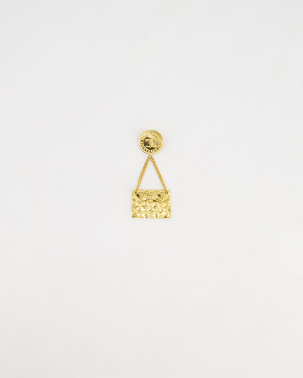 Chanel Vintage Handbag Charm 24 K Gold plated Brooch With CC Detail