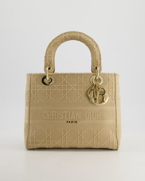 *FIRE PRICE* Christian Dior Medium Lady D-Lite Bag in Beige Cannage Canvas with Champagne Gold Hardware RRP £4,300