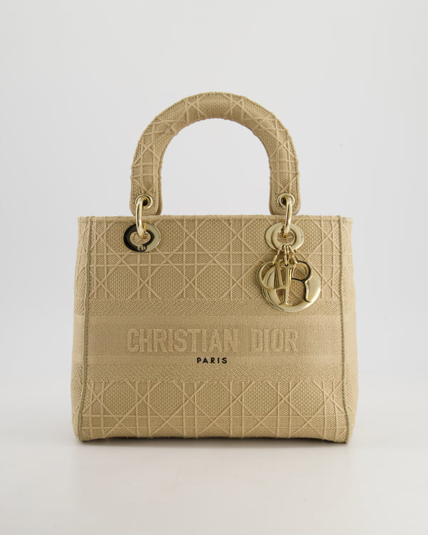 *FIRE PRICE* Christian Dior Medium Lady D-Lite Bag in Beige Cannage Canvas with Champagne Gold Hardware RRP £4,300