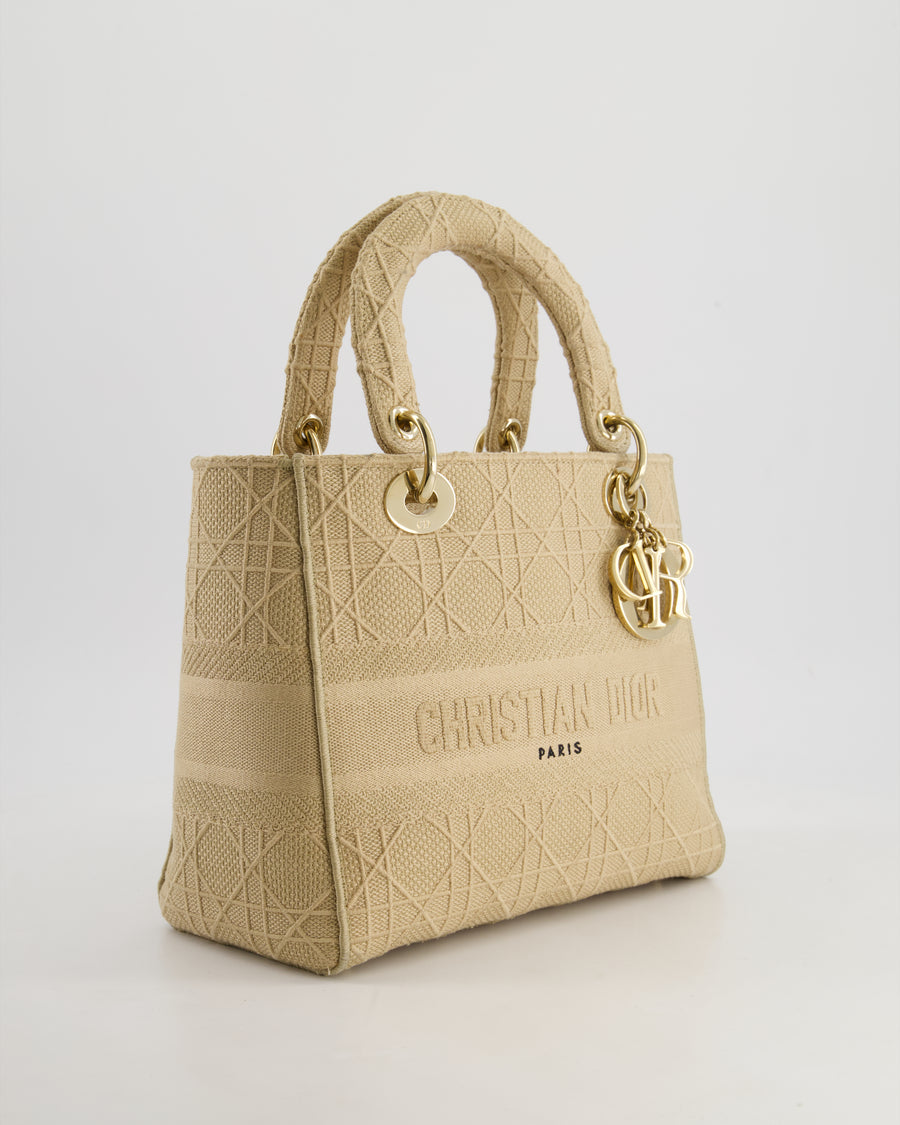 *FIRE PRICE* Christian Dior Medium Lady D-Lite Bag in Beige Cannage Canvas with Champagne Gold Hardware RRP £4,300