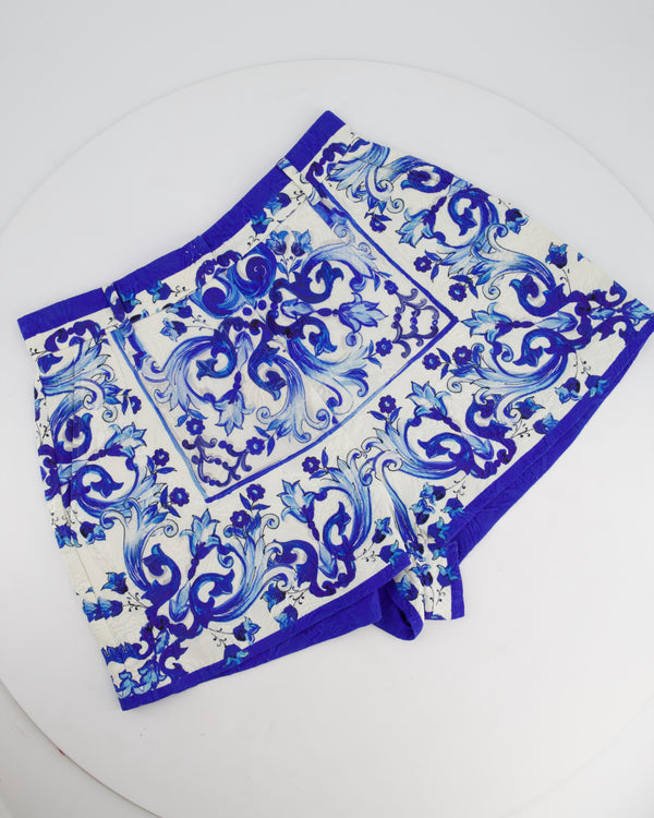 Dolce & Gabbana Blue Majolica Print High-Waist Shorts Size IT 40 (UK 8)