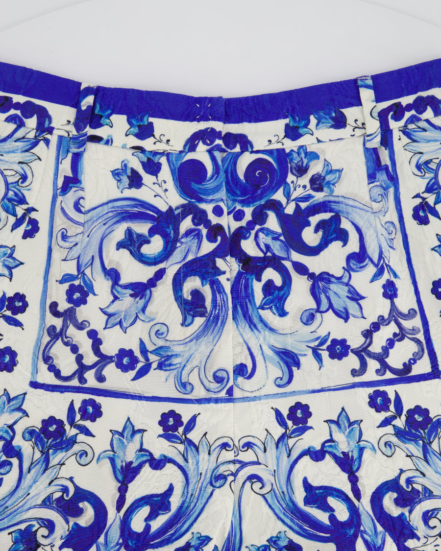 Dolce & Gabbana Blue Majolica Print High-Waist Shorts Size IT 40 (UK 8)