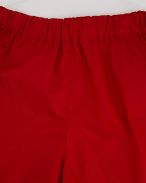 Prada Red Nylon High-Waist Shorts with Leather Plaque Detail Size IT 40 (UK 8)