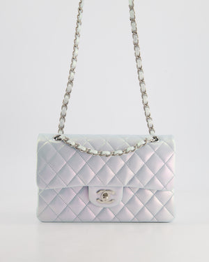 *UNICORN* Chanel Iridescent Ice Blue Small Classic Double Flap Bag in Lambskin Leather with Silver Hardware RRP £8,380