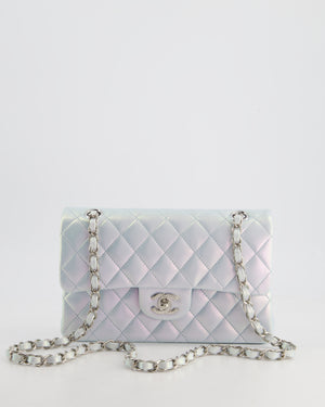 *UNICORN* Chanel Iridescent Ice Blue Small Classic Double Flap Bag in Lambskin Leather with Silver Hardware RRP £8,380