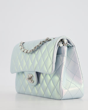 *UNICORN* Chanel Iridescent Ice Blue Small Classic Double Flap Bag in Lambskin Leather with Silver Hardware RRP £8,380