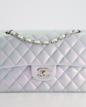 *UNICORN* Chanel Iridescent Ice Blue Small Classic Double Flap Bag in Lambskin Leather with Silver Hardware RRP £8,380