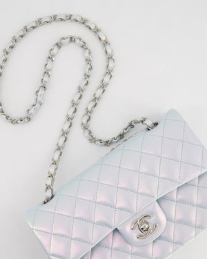 *UNICORN* Chanel Iridescent Ice Blue Small Classic Double Flap Bag in Lambskin Leather with Silver Hardware RRP £8,380