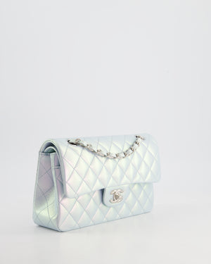 *UNICORN* Chanel Iridescent Ice Blue Small Classic Double Flap Bag in Lambskin Leather with Silver Hardware RRP £8,380