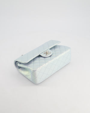 *UNICORN* Chanel Iridescent Ice Blue Small Classic Double Flap Bag in Lambskin Leather with Silver Hardware RRP £8,380