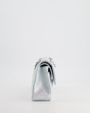 *UNICORN* Chanel Iridescent Ice Blue Small Classic Double Flap Bag in Lambskin Leather with Silver Hardware RRP £8,380