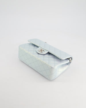 *UNICORN* Chanel Iridescent Ice Blue Small Classic Double Flap Bag in Lambskin Leather with Silver Hardware RRP £8,380