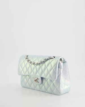 *UNICORN* Chanel Iridescent Ice Blue Small Classic Double Flap Bag in Lambskin Leather with Silver Hardware RRP £8,380