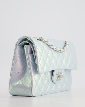 *UNICORN* Chanel Iridescent Ice Blue Small Classic Double Flap Bag in Lambskin Leather with Silver Hardware RRP £8,380