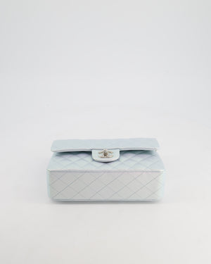 *UNICORN* Chanel Iridescent Ice Blue Small Classic Double Flap Bag in Lambskin Leather with Silver Hardware RRP £8,380