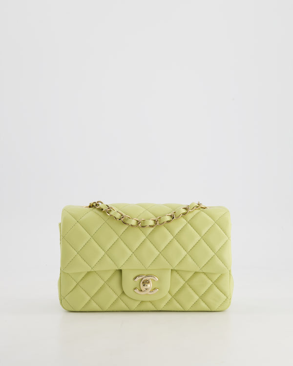 Chanel Pastel Lime Green Mini Rectangular Classic Flap Bag in Lambskin Leather with Champagne Gold Hardware