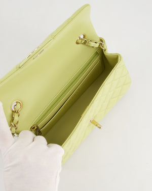 Chanel Pastel Lime Green Mini Rectangular Classic Flap Bag in Lambskin Leather with Champagne Gold Hardware