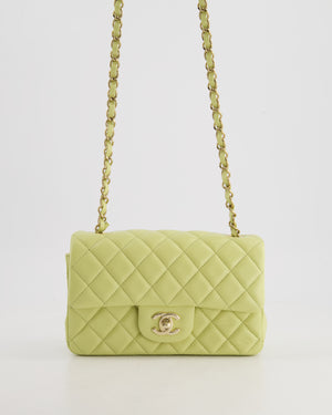 Chanel Pastel Lime Green Mini Rectangular Classic Flap Bag in Lambskin Leather with Champagne Gold Hardware