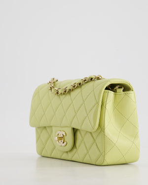 Chanel Pastel Lime Green Mini Rectangular Classic Flap Bag in Lambskin Leather with Champagne Gold Hardware