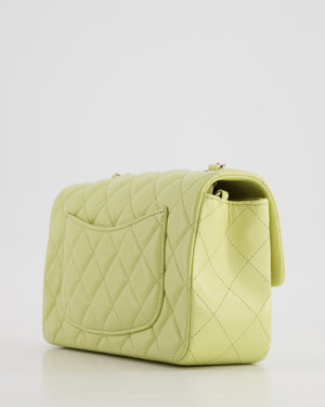 Chanel Pastel Lime Green Mini Rectangular Classic Flap Bag in Lambskin Leather with Champagne Gold Hardware