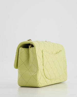 Chanel Pastel Lime Green Mini Rectangular Classic Flap Bag in Lambskin Leather with Champagne Gold Hardware