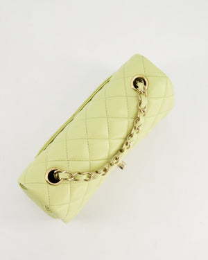 Chanel Pastel Lime Green Mini Rectangular Classic Flap Bag in Lambskin Leather with Champagne Gold Hardware