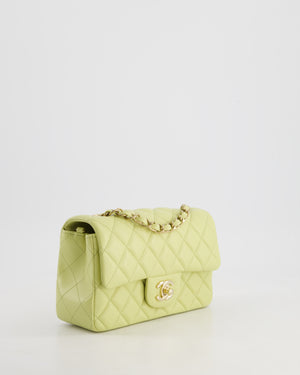 Chanel Pastel Lime Green Mini Rectangular Classic Flap Bag in Lambskin Leather with Champagne Gold Hardware