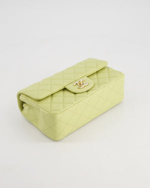 Chanel Pastel Lime Green Mini Rectangular Classic Flap Bag in Lambskin Leather with Champagne Gold Hardware