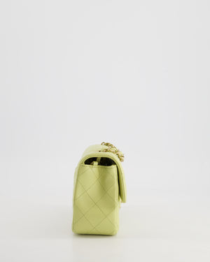 Chanel Pastel Lime Green Mini Rectangular Classic Flap Bag in Lambskin Leather with Champagne Gold Hardware