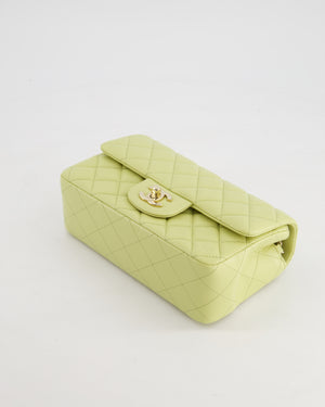 Chanel Pastel Lime Green Mini Rectangular Classic Flap Bag in Lambskin Leather with Champagne Gold Hardware