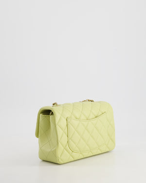 Chanel Pastel Lime Green Mini Rectangular Classic Flap Bag in Lambskin Leather with Champagne Gold Hardware