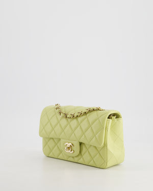 Chanel Pastel Lime Green Mini Rectangular Classic Flap Bag in Lambskin Leather with Champagne Gold Hardware