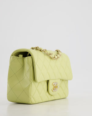 Chanel Pastel Lime Green Mini Rectangular Classic Flap Bag in Lambskin Leather with Champagne Gold Hardware